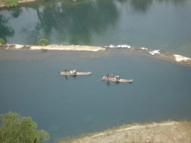 Yangshuo, Yulong river with bamboo rafters, photo from above
