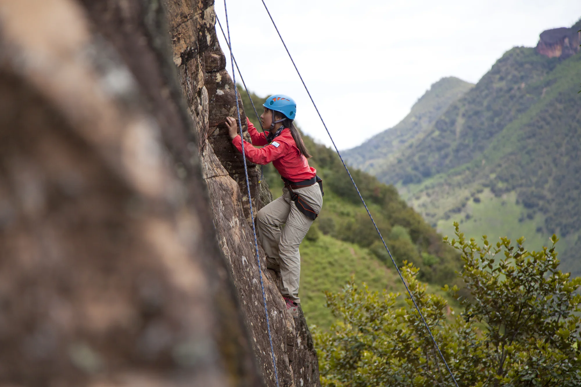 Rock climbing, Liming, mountains, sky and trees