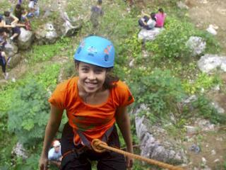 Rock climbing, Zen Quest, student, cliff, grass, blue helmet