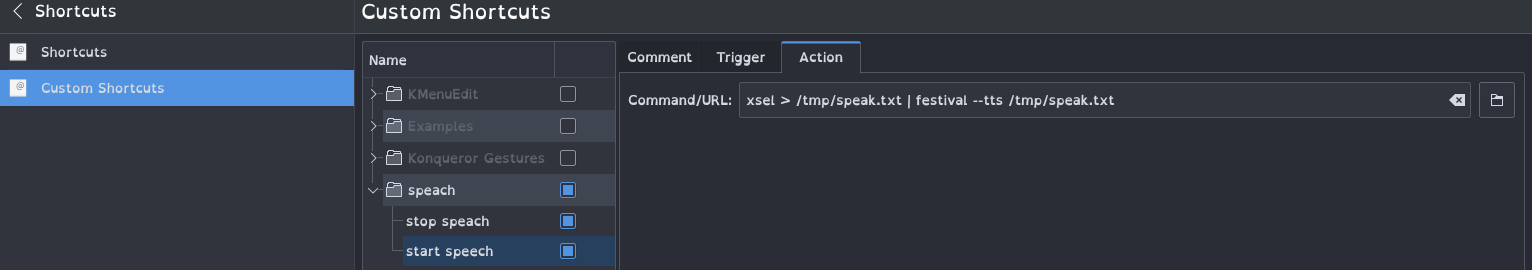 KDE custom shortcuts screen shot