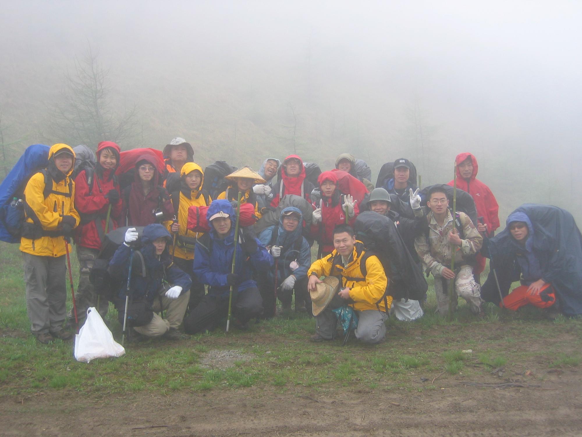 Wet weather, group photo, trekking, west China, University group