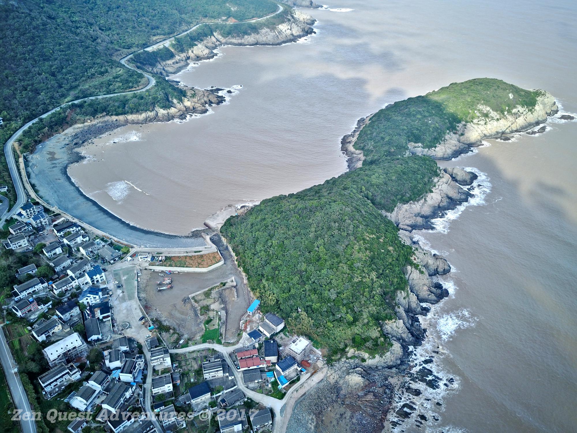 Drone view of a fishing village on Zhaosandao Island