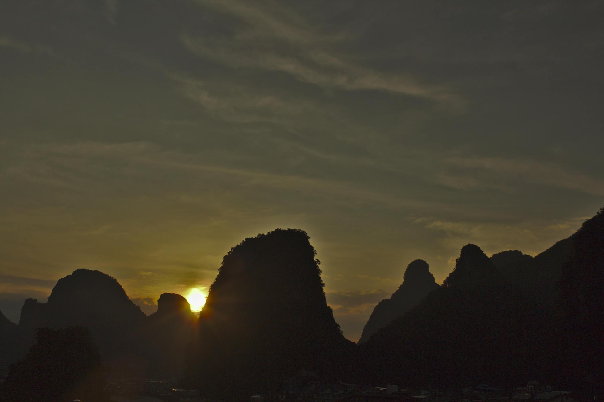Yangshuo sunset karst towers